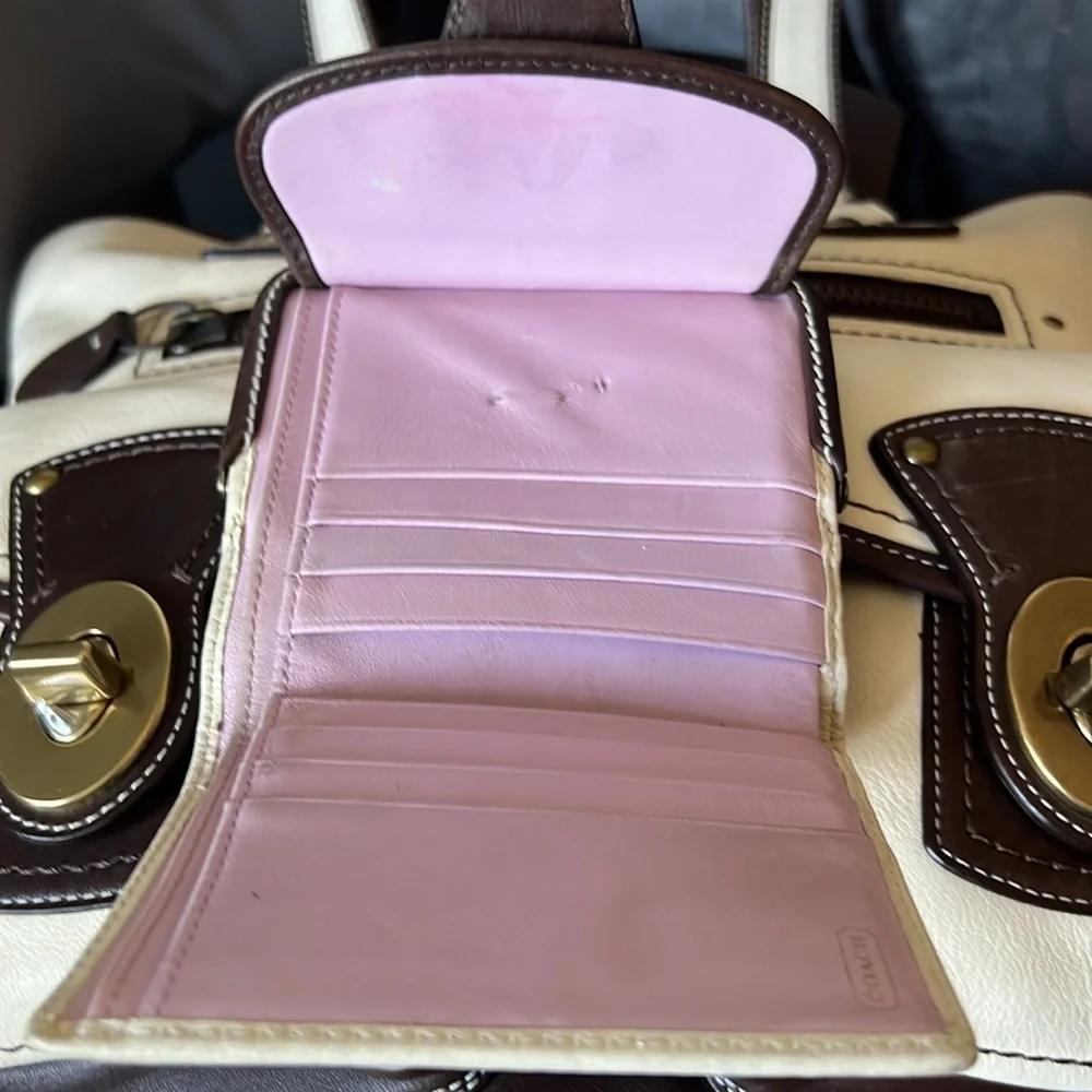 Coach Gigi Legacy Parchment-Dk Brown Spectator Vachetta Leather Tote+Wallet SET - Picture 11 of 14